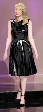 Emma Stone | Shiny dresses, Leather dresses, Vinyl dress