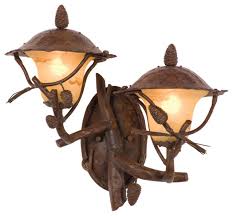 Beautiful wall sconces handcrafted of metal and mica are art in themselves. Ponderosa Outdoor 20x17 2 Light Rustic Lodge Outdoor Wall Lights By Kalco Rustic Outdoor Wall Lights And Sconces By Allegri Crystal By Kalco Lighting Houzz