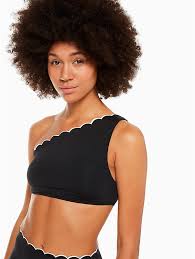 Fort Tilden Contrast Scalloped One Shoulder Bikini Top One Shoulder Bikini Bikini Tops High Waisted Bikini Bottoms