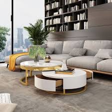 Casa Padrino Luxury Coffee Table Set White Gold 2 Round Living Room Tables Living Room Furniture Luxury Quality Coffee table round marble top white stainless steel base gold silver brand new.