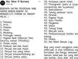 Terkadang, manusia (muslim) bisa saja lupa dan lalai dalam mencari rezeki dari jalan yang tidak dibenarkan syariat. Heboh Daftar 50 Pekerjaan Haram Mulai Dari Penyanyi Hingga Pelukis Diminta Segera Mundur Indozone Id