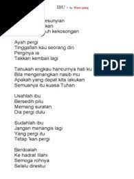 Ribuan kilo jalan yang kau tempuhlewati rintang untuk aku anakmuibuku sayang masih terus berjalanwalau tapak kaki, penuh darah. Ibu Blues Gang