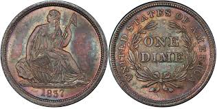 1837 10c No Stars Large Date Regular Strike Liberty