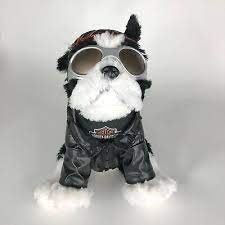 Harley Davidson Plush Sprocket Dressed In Goggles Black Bandana Around Neck Harley Davidson Logo Embroidered Cap And Zip Bulldog Dog Biker Clubs Plush Dog
