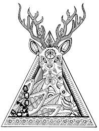 This geometrical deer seems to be in the middle of a forest full of flowers. Deer In A Triangle Deers Adult Coloring Pages