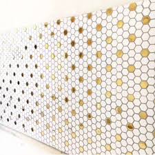 Ceramic mosaic tiles consist of a modular main piece, generally the 45 x 45 cm size, on which a series of small porcelain ceramic pieces are applied. New Hexagon Glossy Surface Gold And White Ceramic Mosaic Tile Kitchen Backsplash Swimming Pool Bathroom Wall Tile Floor Tile Buy At The Price Of 189 99 In Aliexpress Com Imall Com