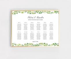 Green Leafs Printable Wedding Seating Chart Sign Digital