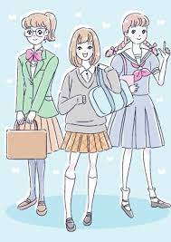 ブレザーやセーラー服など制服姿の女子中学生のかわいいイラスト イラスト イラストレーション かわいいイラスト