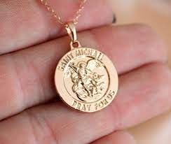 Rose Gold Saint Michael Necklace St Michael Charm Angel Etsy St Michael Necklace Cross Necklace Women Pendant Jewelry