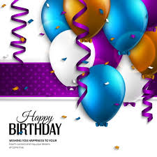 Glitter and gold general greeting birthday card. Purple Ribbon With Balloon Birthday Background Vector Free Download