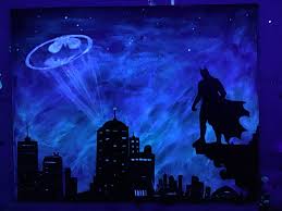 Batman Painting Glow In The Dark Bat Signal Over Gotham City Blacklight Art Original Painting Made To Order Night S Batman Painting City Painting Art Challenge