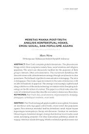 Negara yang berdaulat adalah negara yang bebas dari sebarang kongkongan atau ancaman negara luar. Pdf Meretas Makna Post Truth Analisis Kontekstual Hoaks Emosi Sosial Dan Populisme Agama