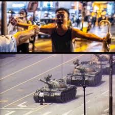 Tank man , or the unknown protester , is the nickname of an anonymous man who stood in front of a column of tanks on june 5, 1989, the morning after the chinese military had suppressed the tiananmen square protests of 1989 by force. Joshua Wong é»ƒä¹‹é‹' On Twitter Beijing Tank Man 1989 Became Hong Kong Pistol Man 2019 A Hong Kong Man Faced Up To A Police Revolver Demanding Officer Not To Shoot Protesters Https T Co Tbzbwl6pgl