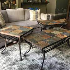 Heavy wenge and slate tile coffee table. Slate Stone Tile Metal Frame Coffee Table Set Classifieds For Jobs Rentals Cars Furniture And Free Stuff