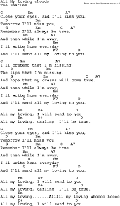 Song Lyrics With Guitar Chords For All My Loving Guitar Lessons Songs Guitar Chords For Songs Guitar Chords