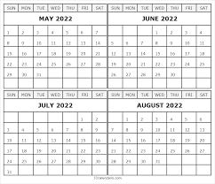 may june july august calendar 2022 printable template calendars 2022