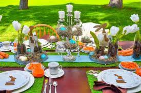 Attach the flowers with large nylon snaps. Outdoor Easter Dinner Table Easter Dinner Table Easter Party Easter Tablescapes