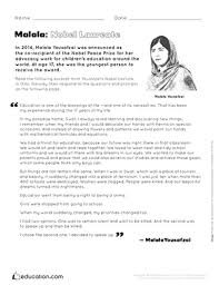 The nobel committee said ms yousafzai and mr satyarthi won the prize, for their struggle against the suppression of children and young people, and. Malala Nobel Laureate Worksheet Education Com Malala Book Malala Reading Comprehension Activities