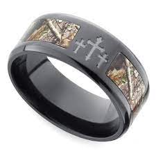 Beveled Camo Inlay Men S Ring With Cross Design In Zirconium Rings For Men Camo Wedding Rings Mens Wedding Rings