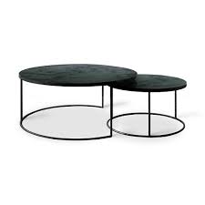 Round coffee table with strong metal frame and distressed ashwood decorative top. Charcoal Nesting Coffee Table Set Charcoal