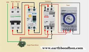 The stator poles are equipped with an additional winding in each corner called a shade winding as shown. Single Phase Motor Starter With Timer Diagram Earth Bondhon