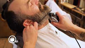 Using scissors and a razor, you can easily shape a tapered beard from the bottom. Beard Fade With Big Goatee To Tight Sideburns Cut And Grind Youtube