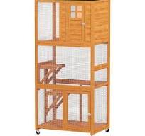 PawHut 74" Wooden Outdoor Cat House Catio Outdoor Cat ...