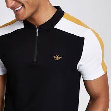 Black Color Block Wasp Pique Polo Shirt Polo Shirt Style Polo Shirt Outfits Polo Shirt Design
