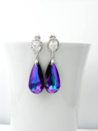 Peacock Wedding Earrings Purple Turquoise Earring Peacock Etsy Swarovski Earrings Purple Turquoise Wedding Bridesmaid Earrings
