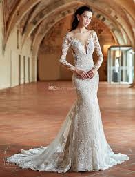 Long Sleeves Wedding Dresses 2017 Off The Shoulder Deep Plunging V Neck Full Embellishment Gorgeous Elegant Lace Fit And Flare Wedding Gowns Bridal Lace Budget Wedding Dresses 2017 Bridal Dresses Wedding Dresses Lace
