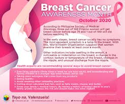 Pinkwashing, where merchandise is branded for breast cancer but doesn't actually do much good for research or survivors. Valenzuelacity On Twitter October Is Breastawarenessmonth 3 Out Of 100 Filipino Women Will Get Breast Cancer Before Age 75 And 1 Out Of 100 Will Die Before Reaching 75 Here Are Some