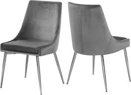 Meridian Karina Grey Velvet Dining Chair With Chrome Base Set Of 2 Reviews Goedekers Com Dining Chairs Gray Dining Chairs Velvet Dining Chairs