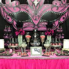 Since my daughter is super girly we get to go all sweet and fun with her there was just enough party decorations, just enough food, just enough games to fill the time, and lots of leftover cake. Masquerade Birthday Party Ideas Photo 2 Of 13 Masquerade Party Decorations Masquerade Birthday Party Sweet 16 Masquerade Party