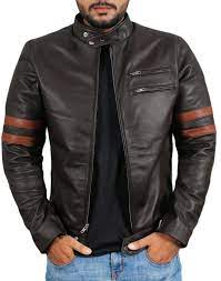 Men Genuine Lambskin Black Leather Brown Stripped Jacket Slim Fit Biker Motorcycle Design Jacket Leather Jacket Men Mens Black Jacket Leather Jacket
