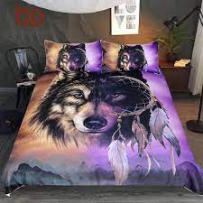 wolf bedding set with dreamcatcher duvet cover 3d mountains scenery purple duvet cover dream catcher bedding purple duvet