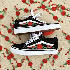 Old Skool Vans With Roses Vans Custom Old Skool Vans With Roses Vans Custom Old Skool Vans With Roses Van Custom Vans Shoes Vans Shoes Fashion Embroidered Vans