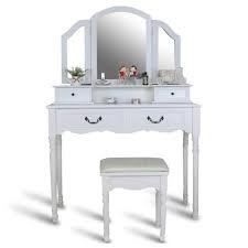 Xl White Chic Wooden Dressing Table Set Vanity Makeup Desk With Mirror Stool Tocador