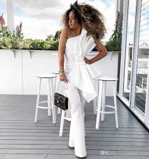 New Chic Vintage One Shoulder White Women Jumpsuit Prom Dresses With Big Bow Formal Party Evening Gowns Custom Made Special Occasion Dress Sequin