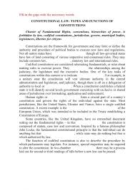 Constitutional law is a body of law which defines the role, powers, and structure of different entities within a state, namely, the executive, the parliament or legislature, and the judiciary; Constitutional Law Worksheet