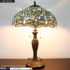 Tiffany table lamp w12h18 inch tall (led bulb included)sea blue stained glass dragonfly style shade antique base s147 werfactory desk reading light livingroom bedroom bedside study bar art crafts gifts 908 $103 99 Werfactory Tiffany Style Table Lamp 24 Inch Tall Seablue Dragonfly Shade 2 Bulb Desk Light Zinc Base Read Mo Tiffany Style Table Lamps Lamp Glass Table Lamp