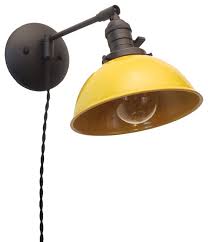 Plug In Adjustable Reading Wall Light Industrial Black Yellow Sconce Industrial Wall Sconces By R S W Studio Custom Lighting Design