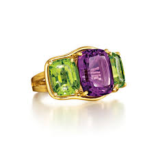 three stone ring in amethyst and