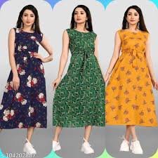 Women 3 Piece Printed Maxi Dress Combo