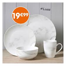 Bonsplans Im So Deco A Shoppe Ce Service Effet Marbre 16 Pieces Chez Babou Il N Y En Aura Pas Pour Tout Le Mond Equipement Cuisine Service De Table Marbre