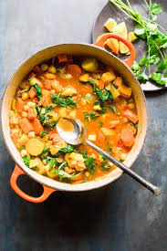 Moroccan Spiced Sweet Potato And Chickpea Stew Recipe Chickpea Stew Vegan Chickpea Stew Stew Recipes
