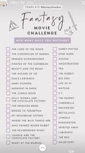 Fantasy Movie Challenge Checklist How Many Have You Watched From Narnia To Ho Challenge Ch In 2020 Fantasy Movies Movie To Watch List Good Movies To Watch