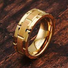 100s Jewelry Tungsten Ring For Men Wedding Band Gold Brick Pattern Brushed Beveled Edge Size 6 16 Tungsten Mens Rings Rings For Men Mens Gold Wedding Band