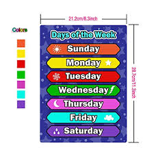 Teaching days of the week to toddlers might seem like a tough task, but with the help of a few activities it can turn into an enjoyable project. 4 Pieces Educational Learning Posters Days Of The Week Planet And Weather Charts For Toddlers And Kids Seasons And Months Shapes And Colors Educational Toys Toys Games