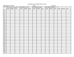 blood glucose level log chart in word and pdf formats