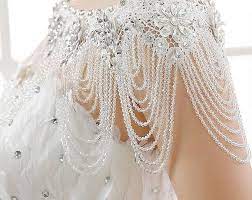 Wedding Shoulder Necklace Pearl Shoulder Jewelry For Bridal Crystal Wedding Dress Shoulder Necklace Body Accessory For Wedding Dress Bridal Choker Lace Bolero Wedding Wedding Bridal Jewellery